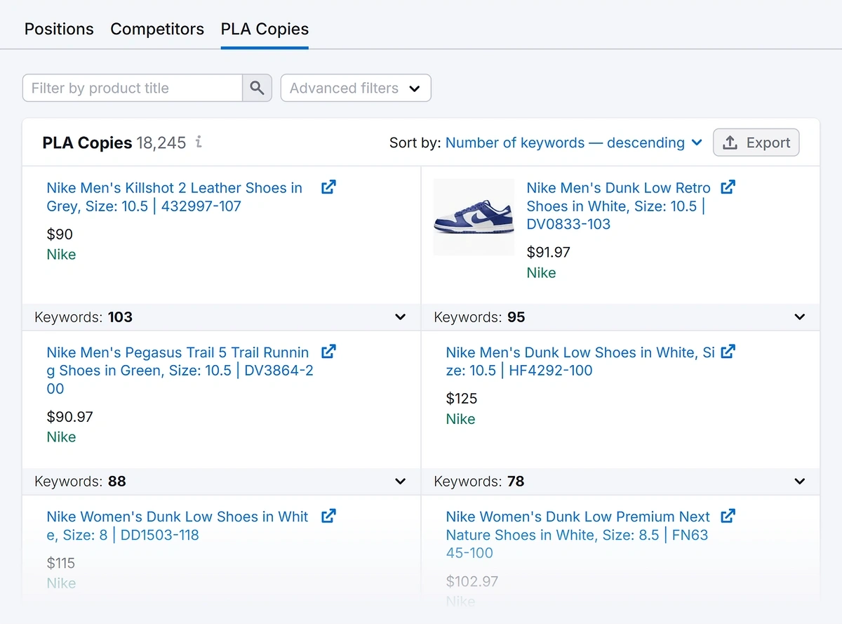 Ad examples displaying products for sale on Nike