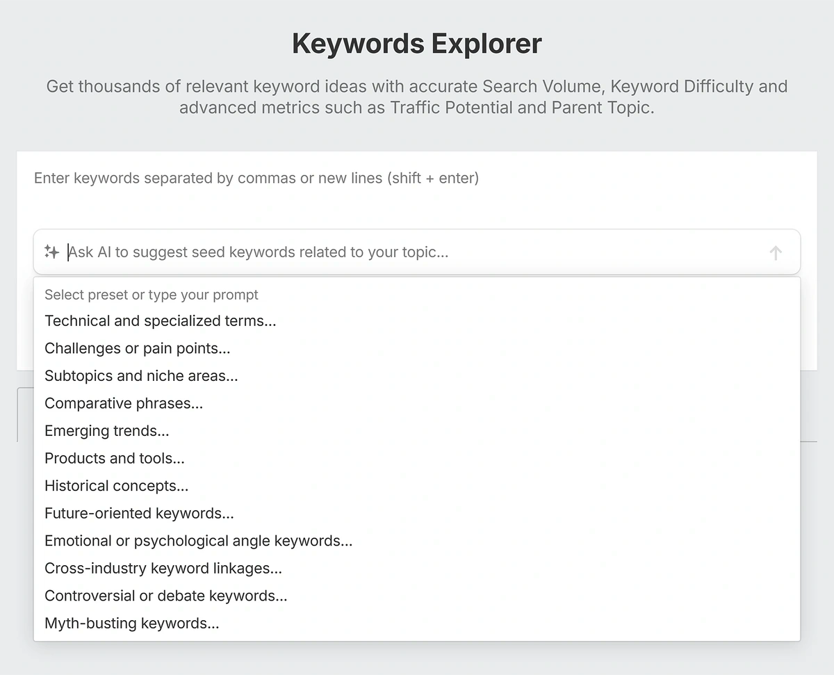 AI keyword suggestion tool in Ahrefs