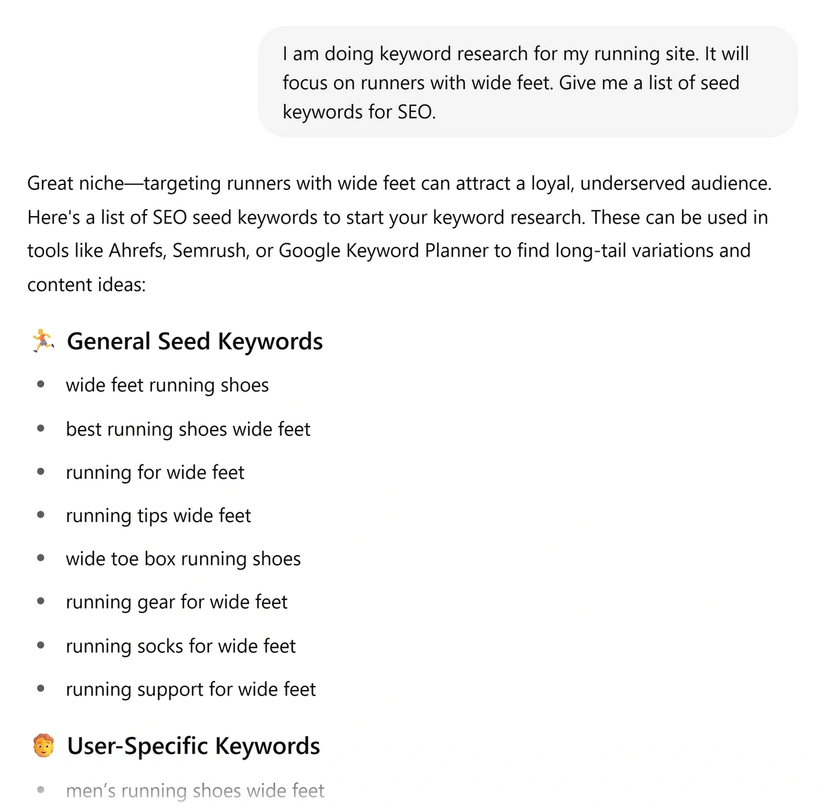 ChatGPT-provided list of seed keywords