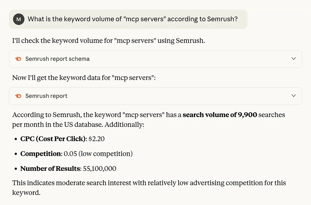 Getting keyword volume in Claude using the Semrush MCP server