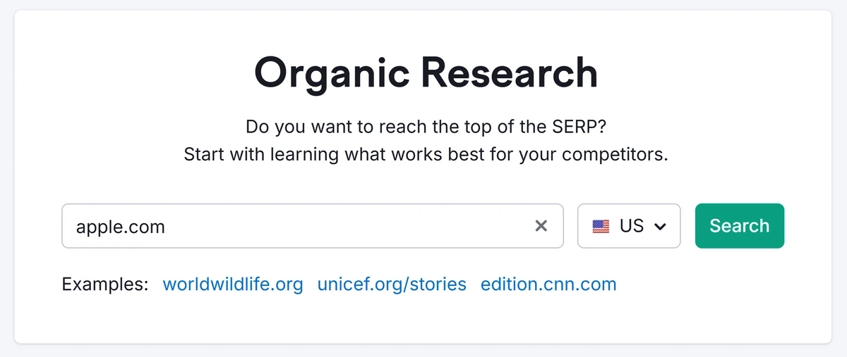 search apple.com in organic research tool