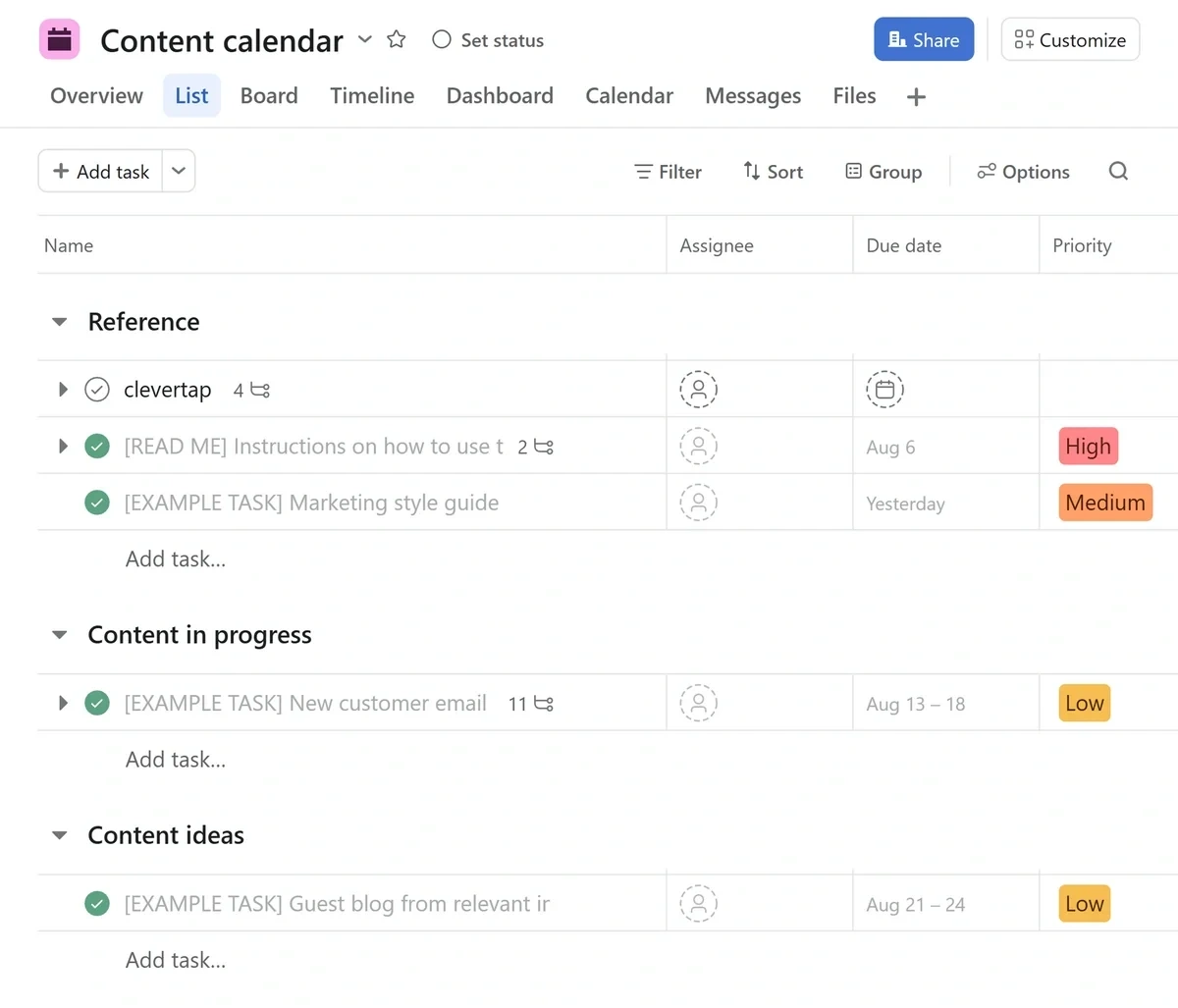 Auto-generated content idea in Asana