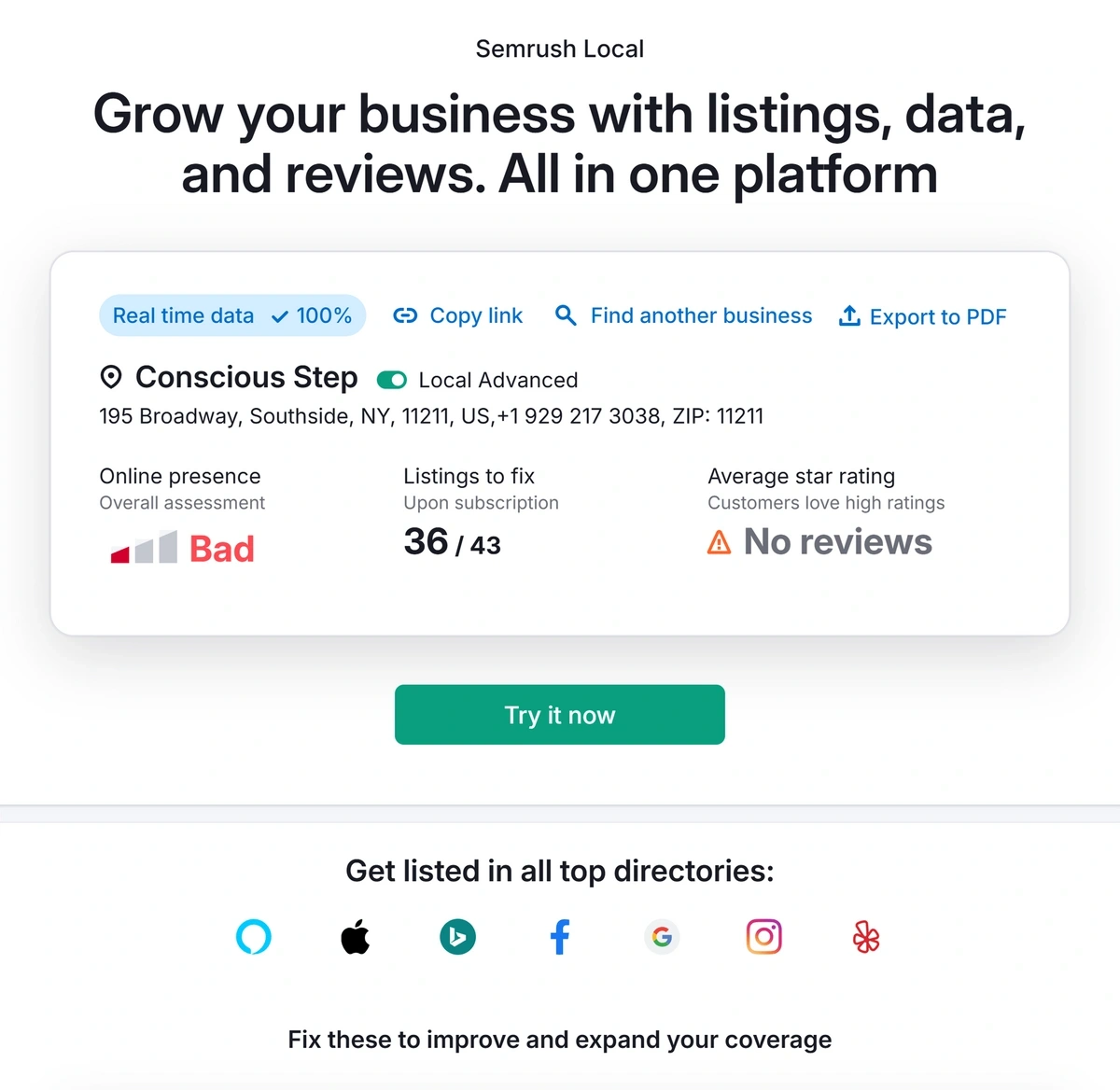 Semrush listing management tool