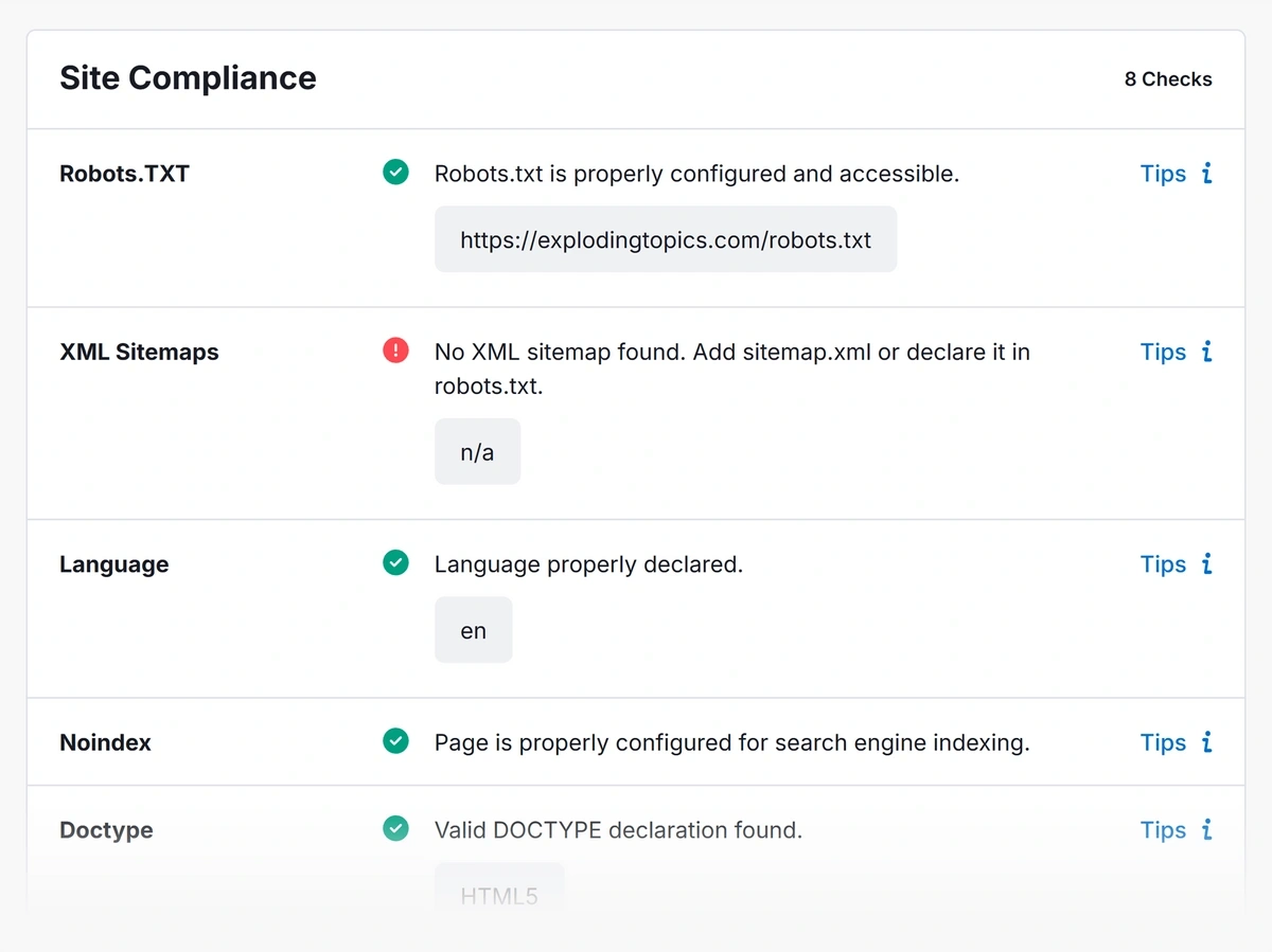 robots.txt and xml sitemap check