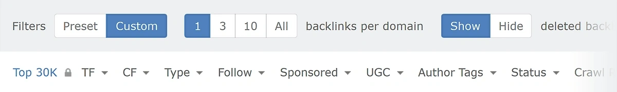 Filter backlinks in Majestic