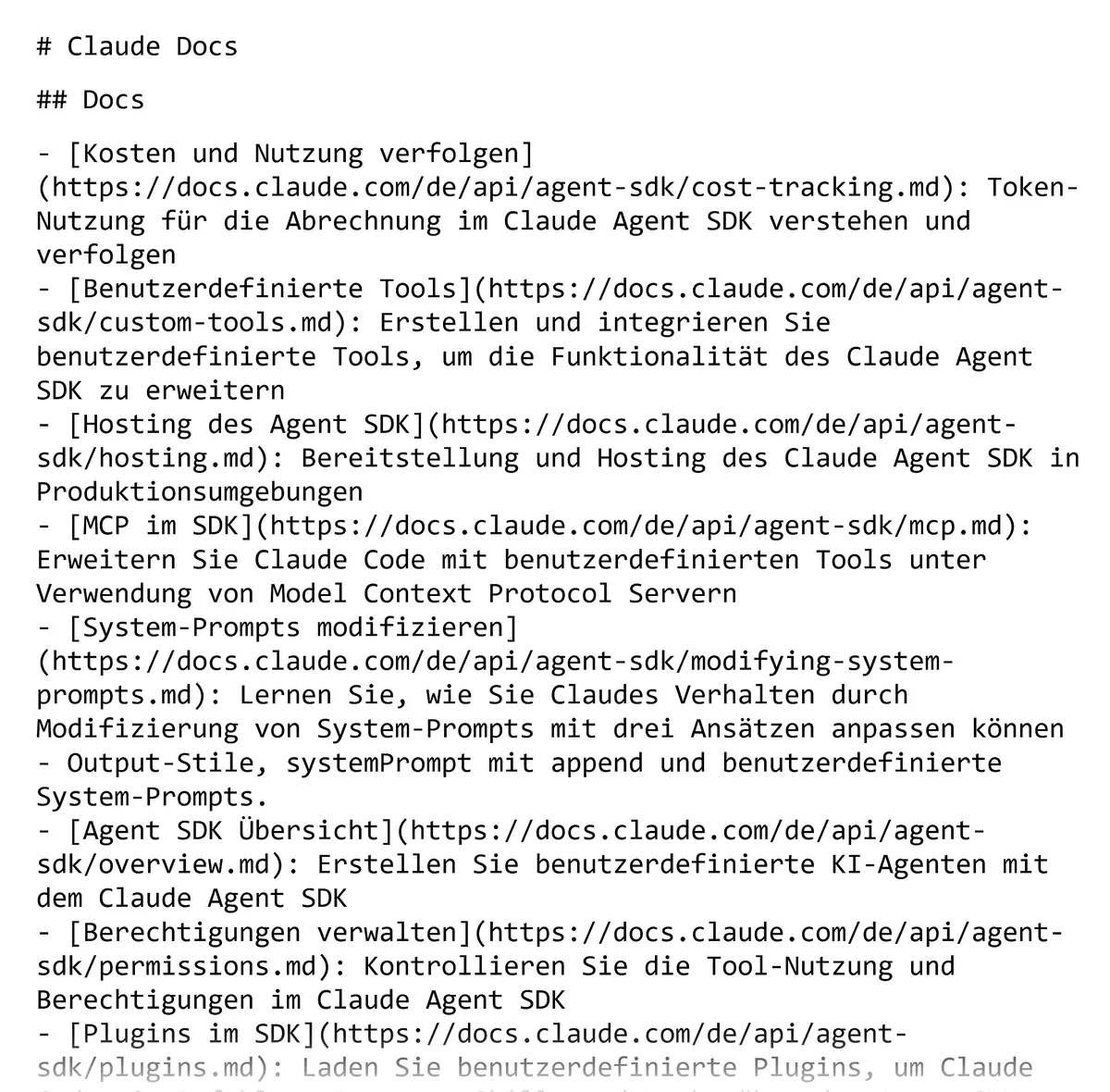 llms.txt file of an example domain