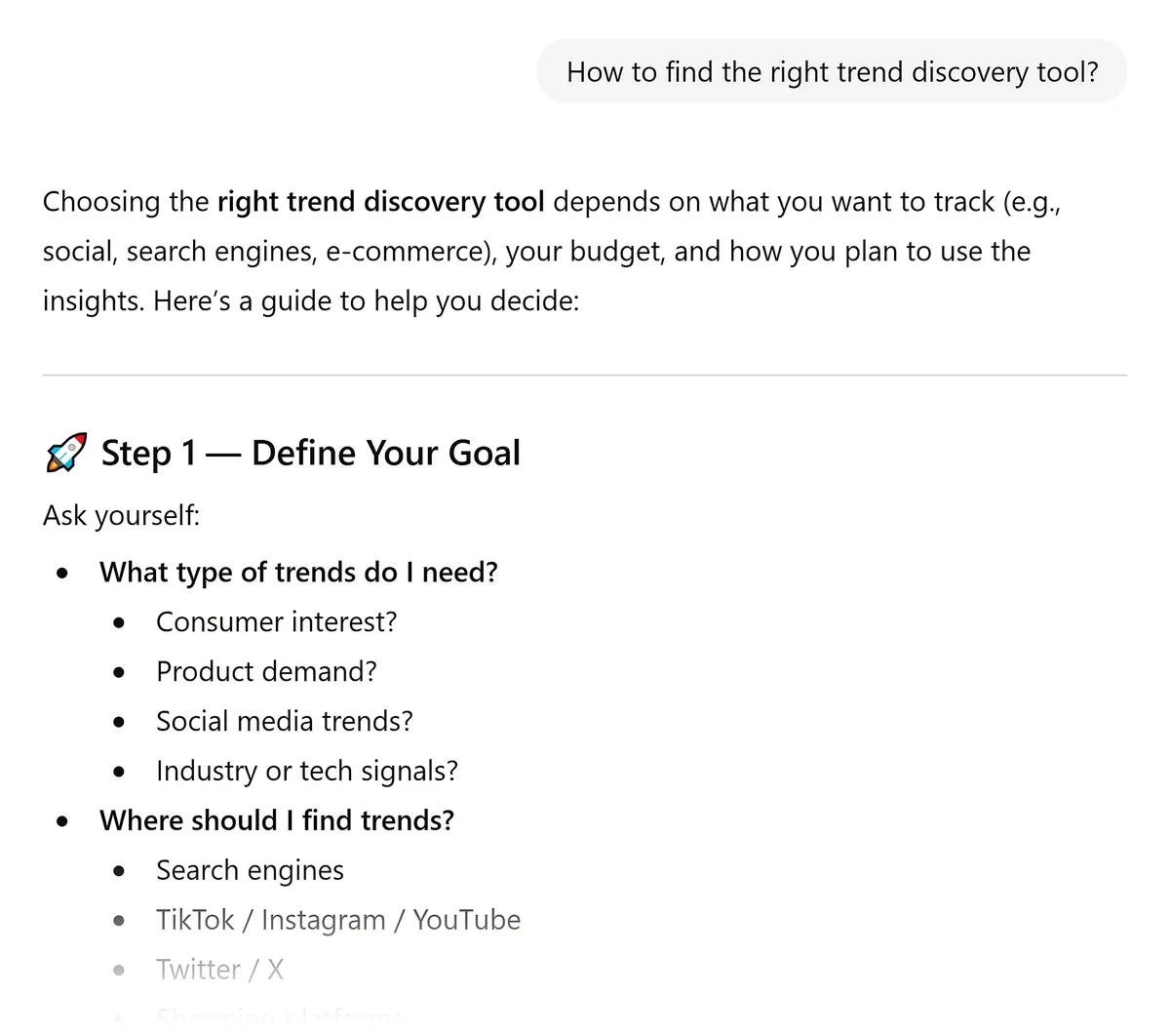 Example of questions with solution discovery intent in ChatGPT