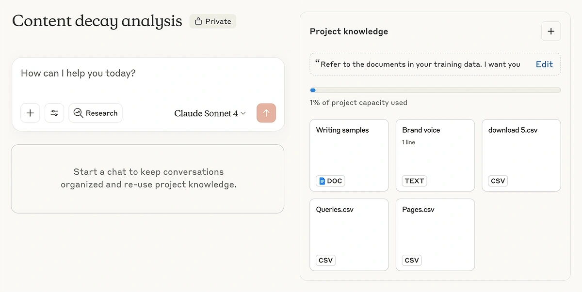 Example of a context engineered Claude Project for marketing
