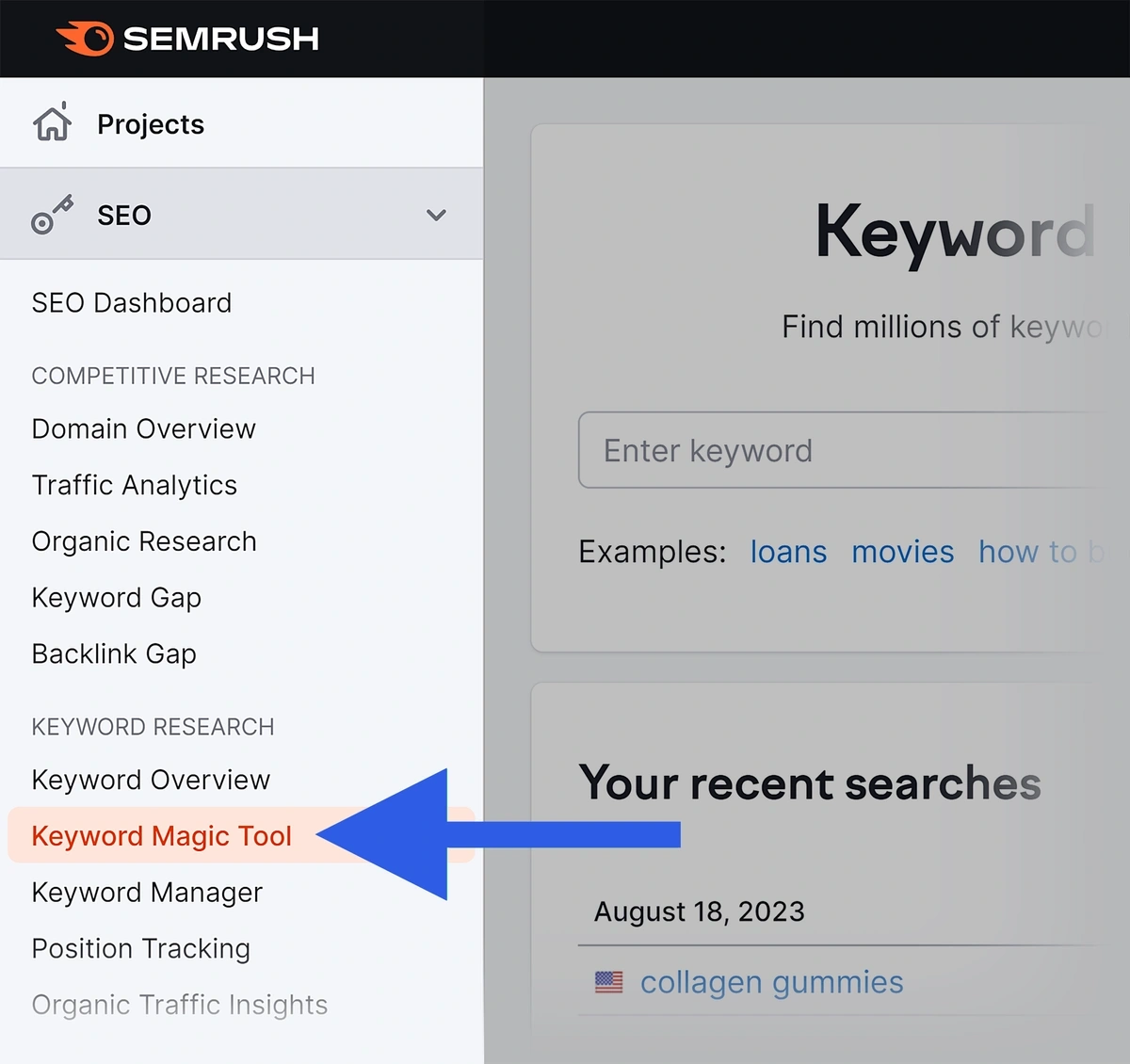 Semrush Keyword Magic Tool