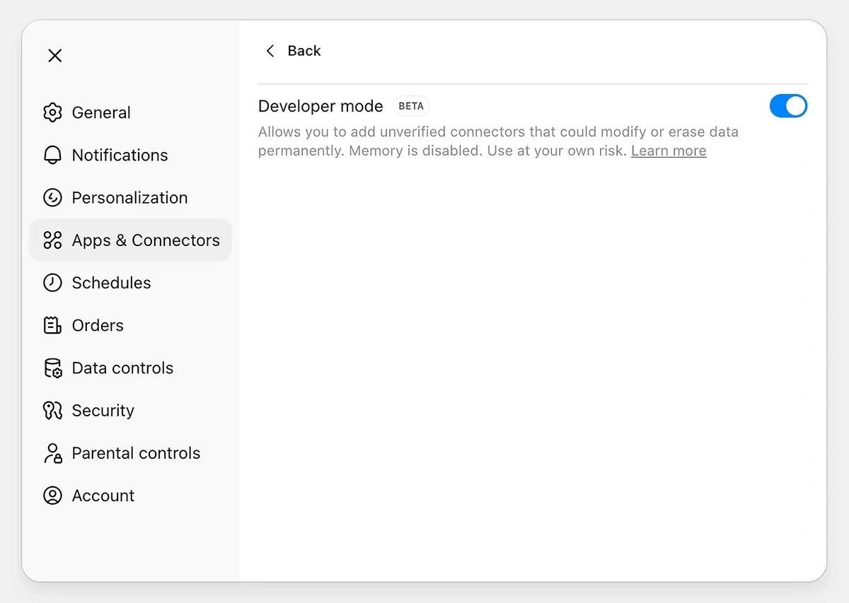 Enabling ChatGPT developer mode