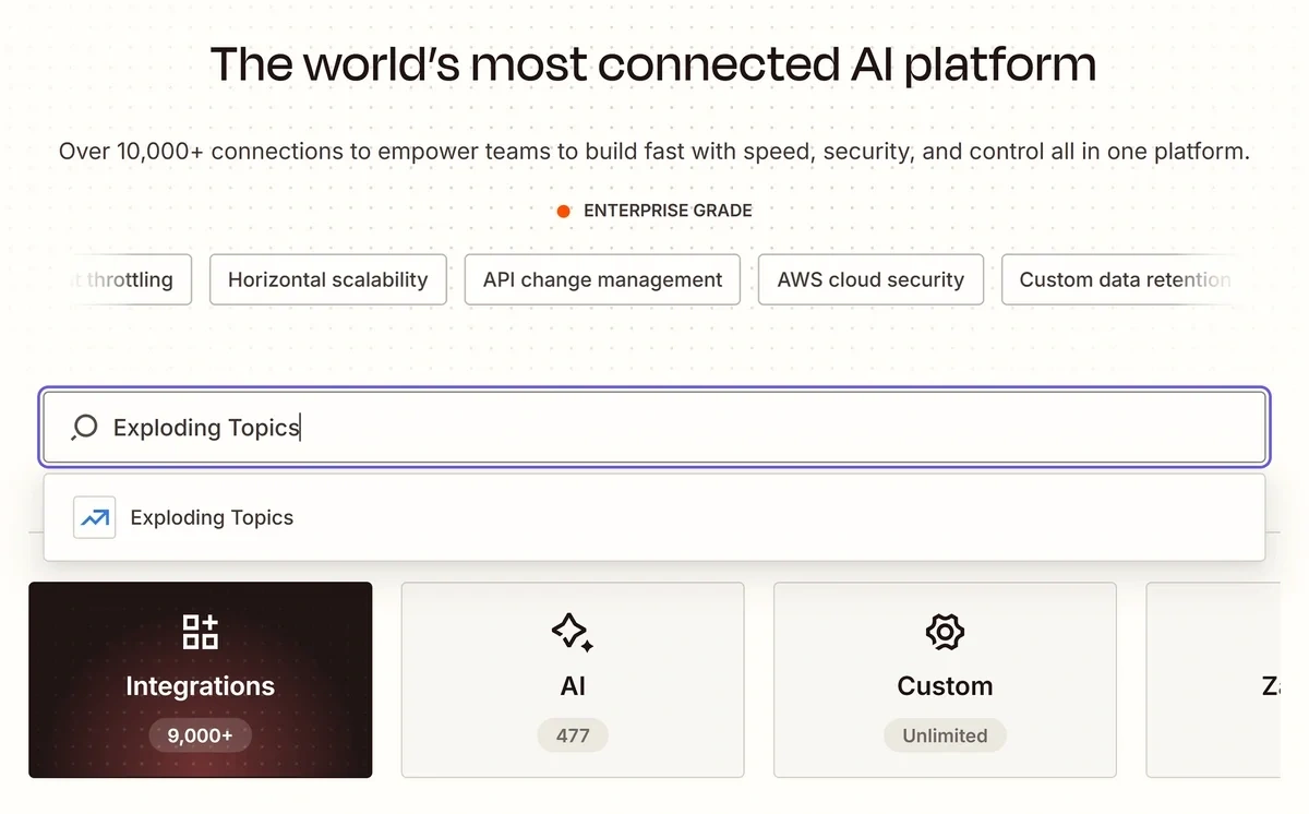 Search result for Exploding Topics in the Zapier app library
