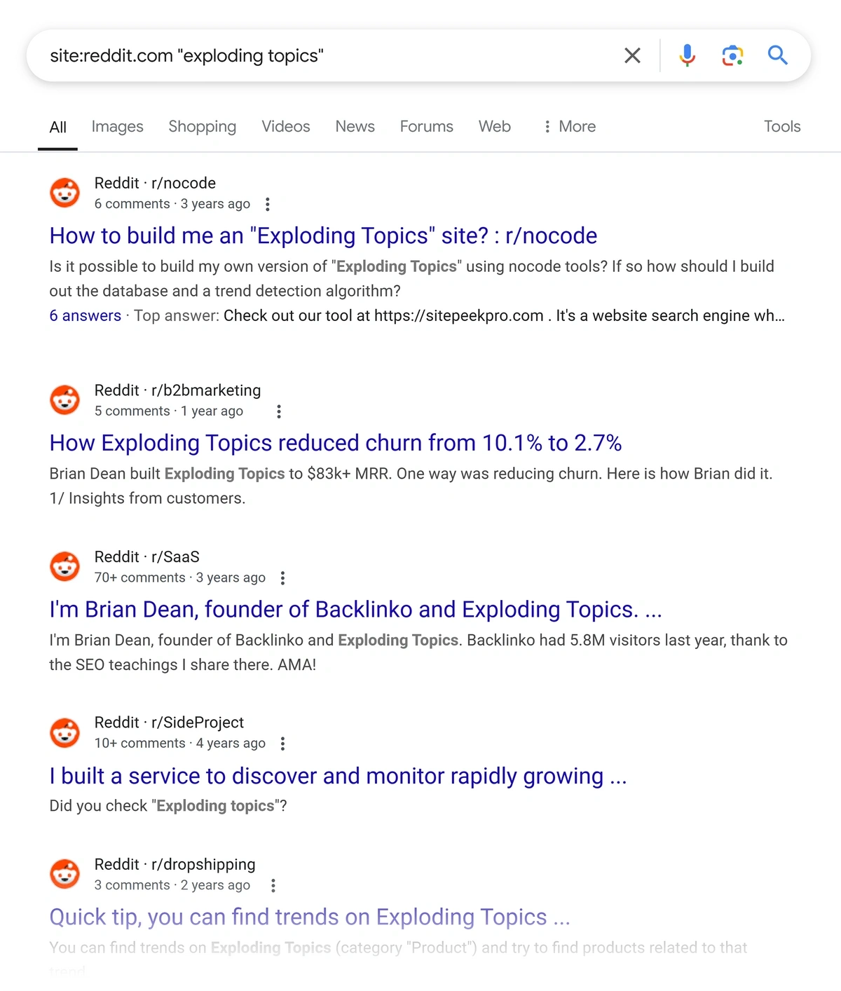 Exploding Topics in Google Search