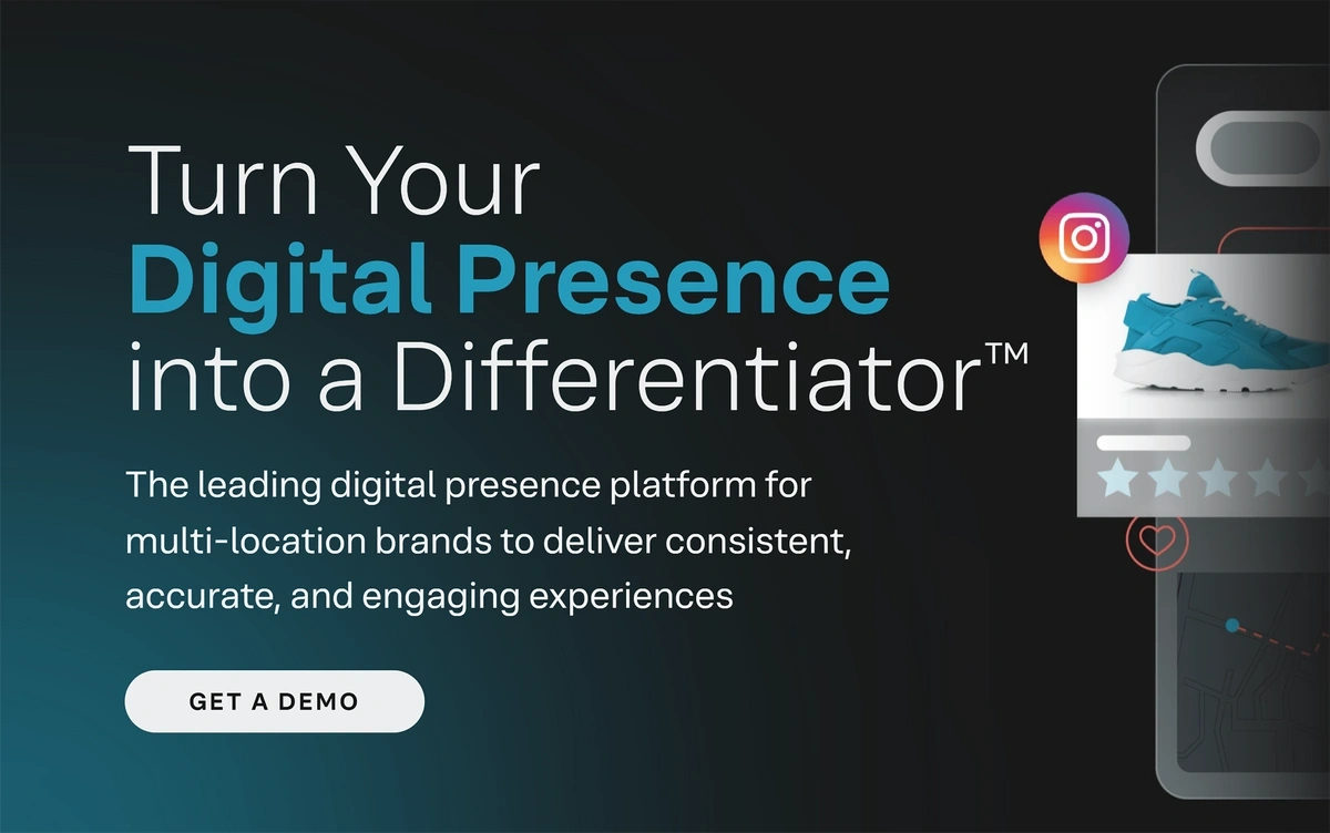 The Yext homepage says "Turn Your Digital Presence Into a Differentiator™" in white and blue text on a dark blue background