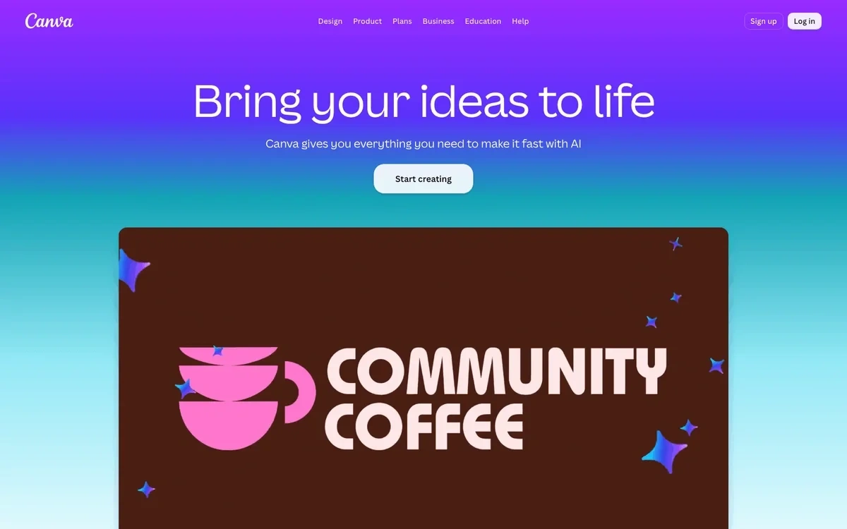 Screenshot of the Canva homepage