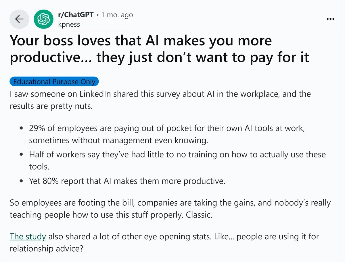 An Exploding Topics survey shared on Reddit