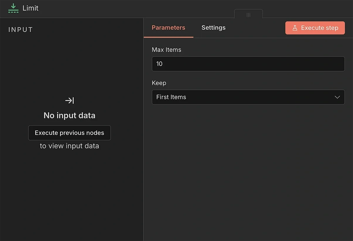 Parameters panel for the Limit node
