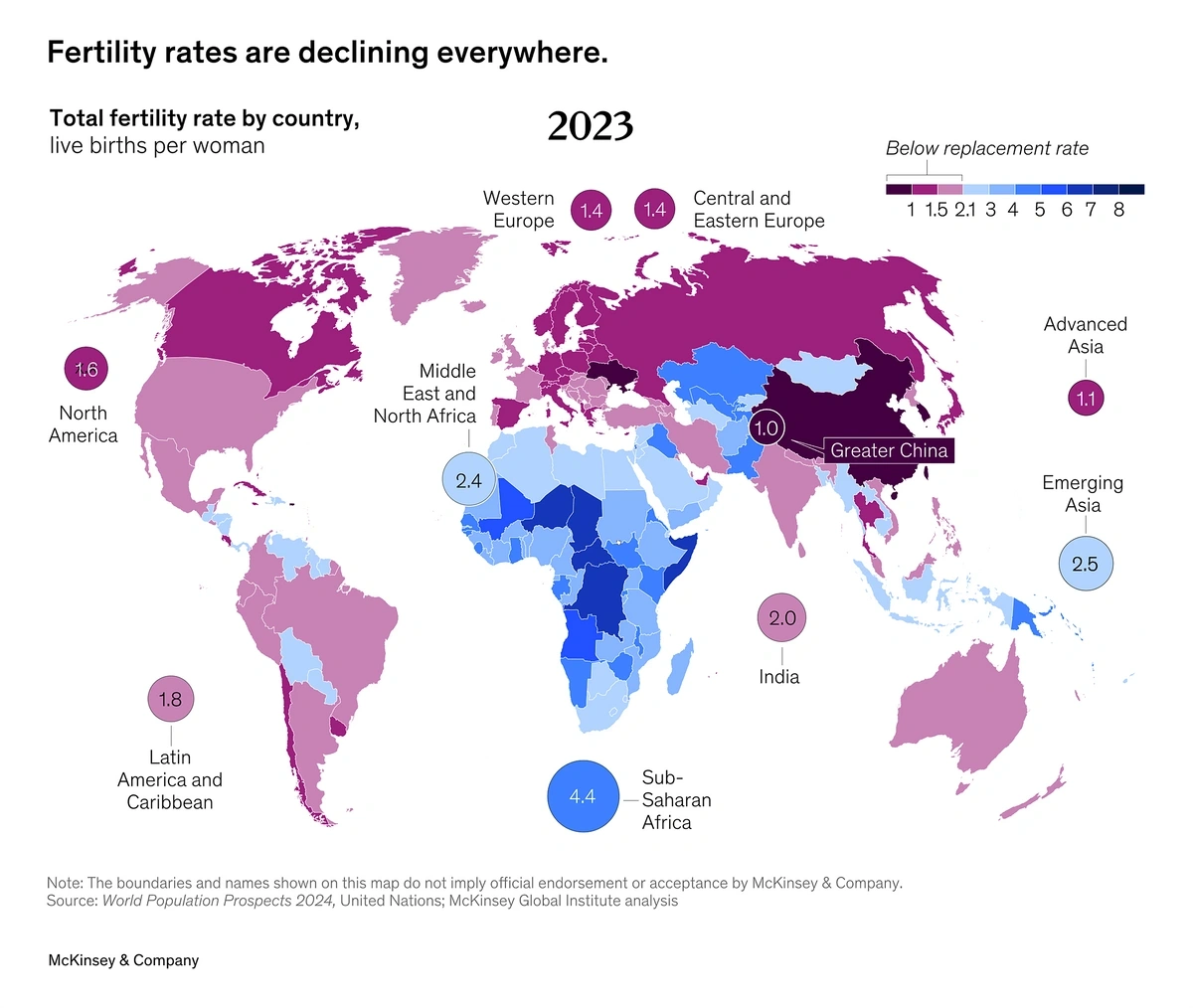 Map of fertility rates worldwide