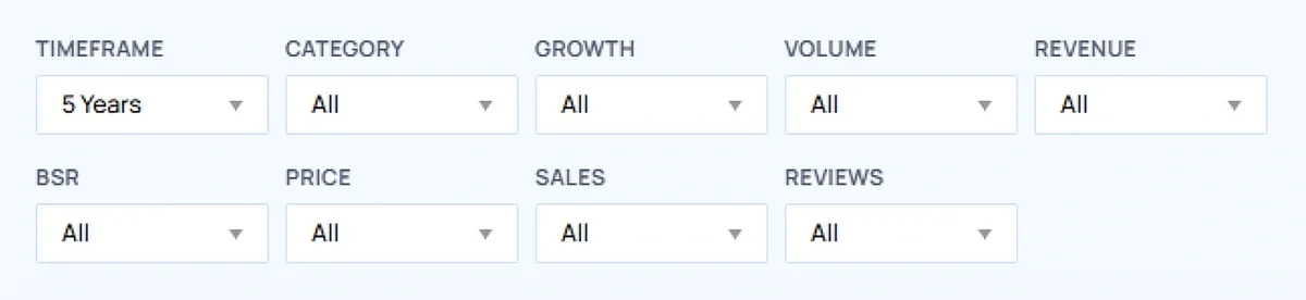 Exploding Topics trending products filters