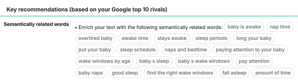 Semantically related word suggestions in Semrush SEO Content Template