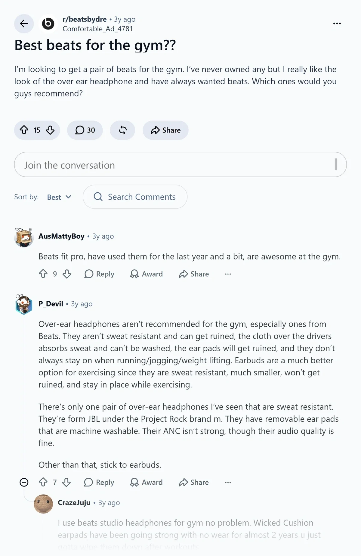 Reddit thread about Beats headphones for the gym