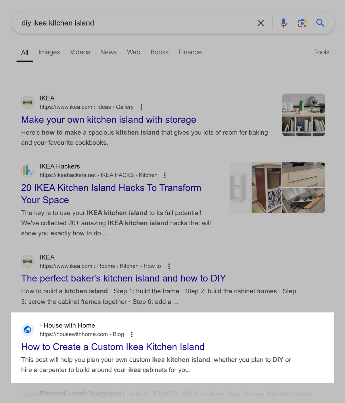 serp listing for diy ikea kitchen island