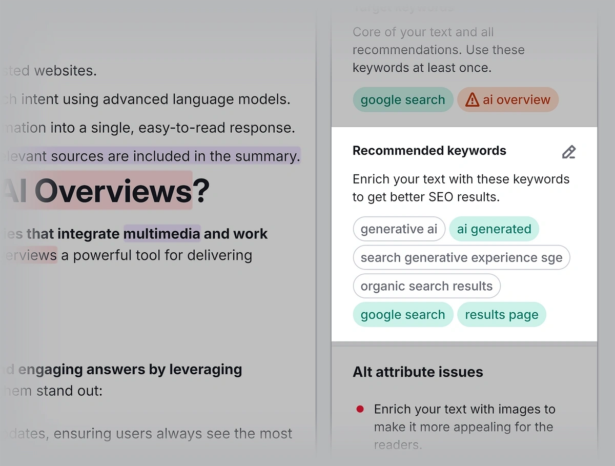 Semrush recommended keywords