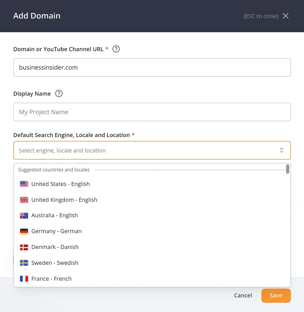 accuranker domains section