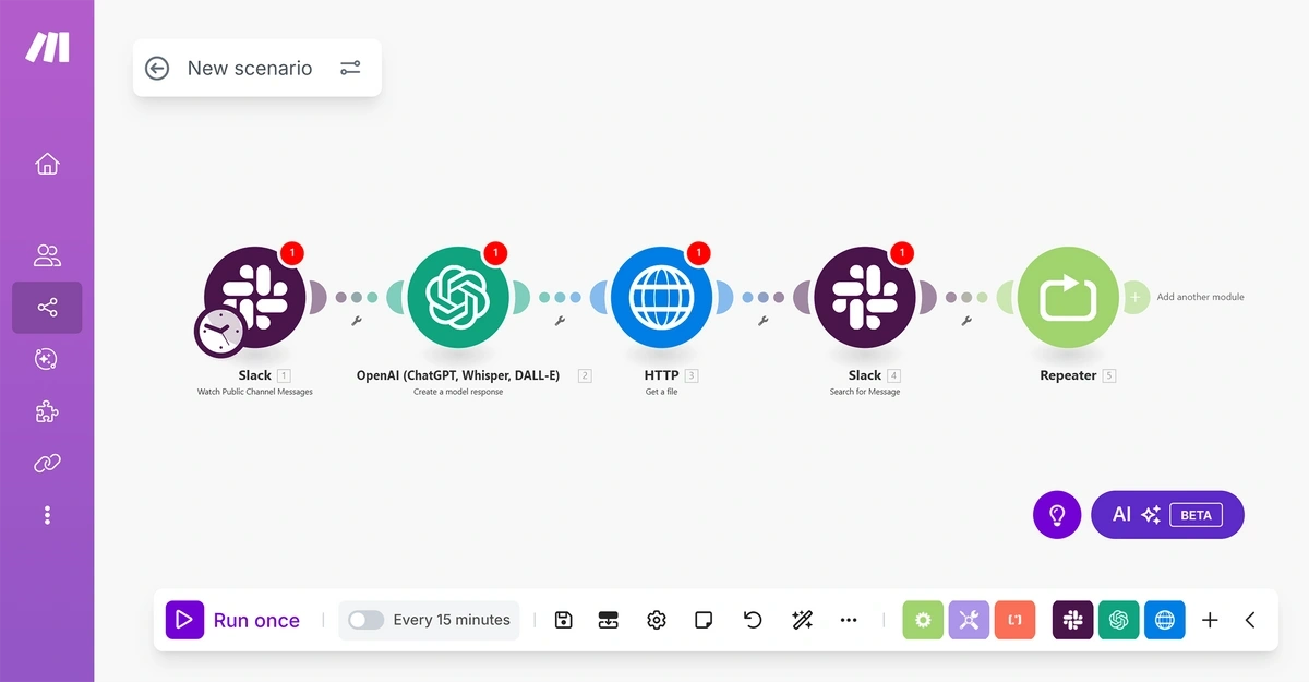 Creating a workflow with Slack and ChatGPT in Make