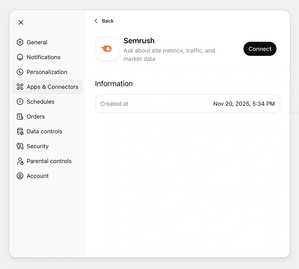 Connecting Semrush to ChatGPT