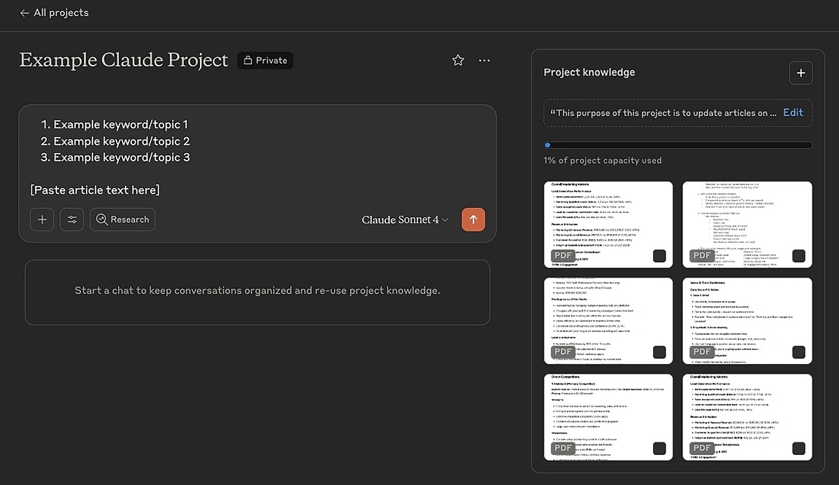 Context-engineered Claude project prompt example