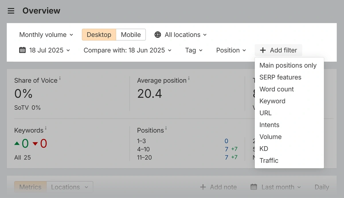 ahrefs rank tracking filters