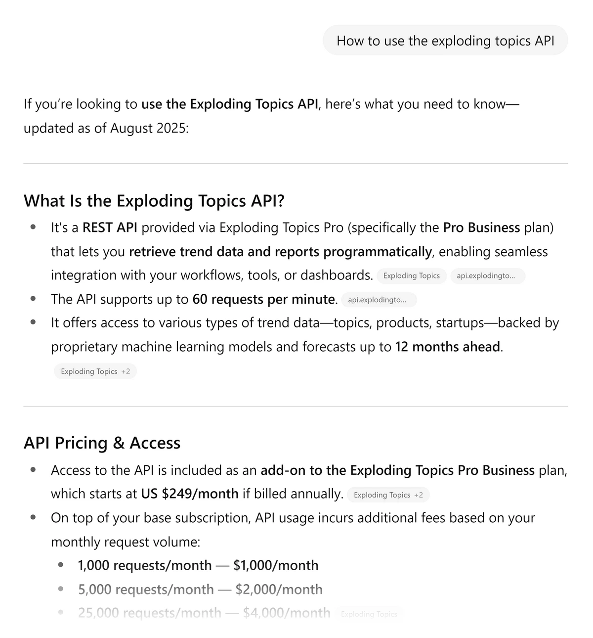 ChatGPT explains the Exploding Topics API
