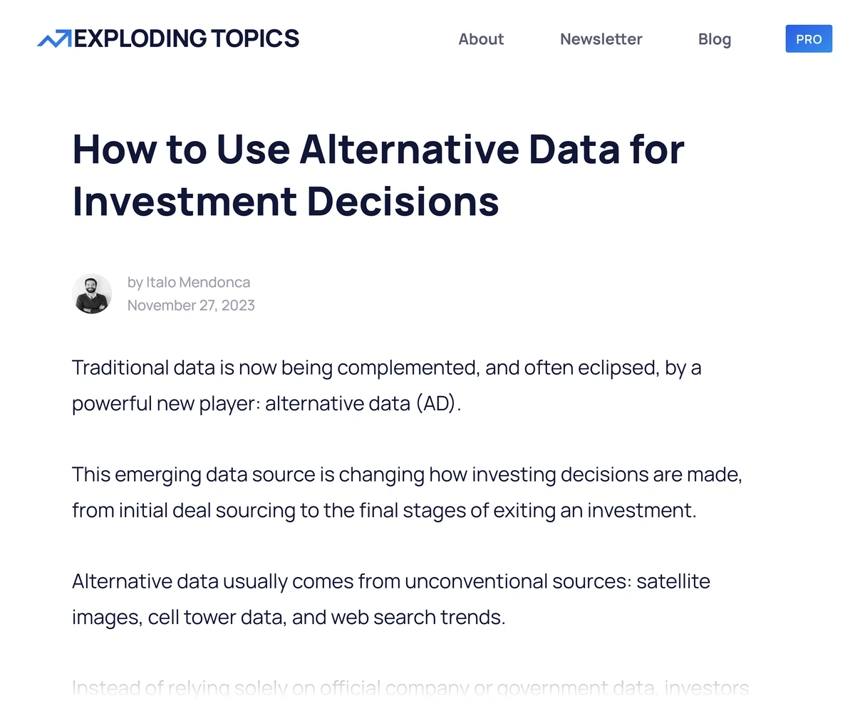 Exploding Topics alternative data investment decisions post