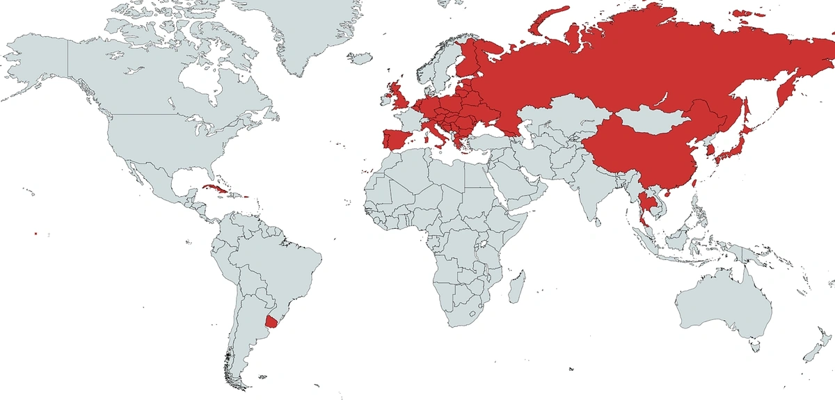 Map showing countries where deaths outnumbered births in 2024