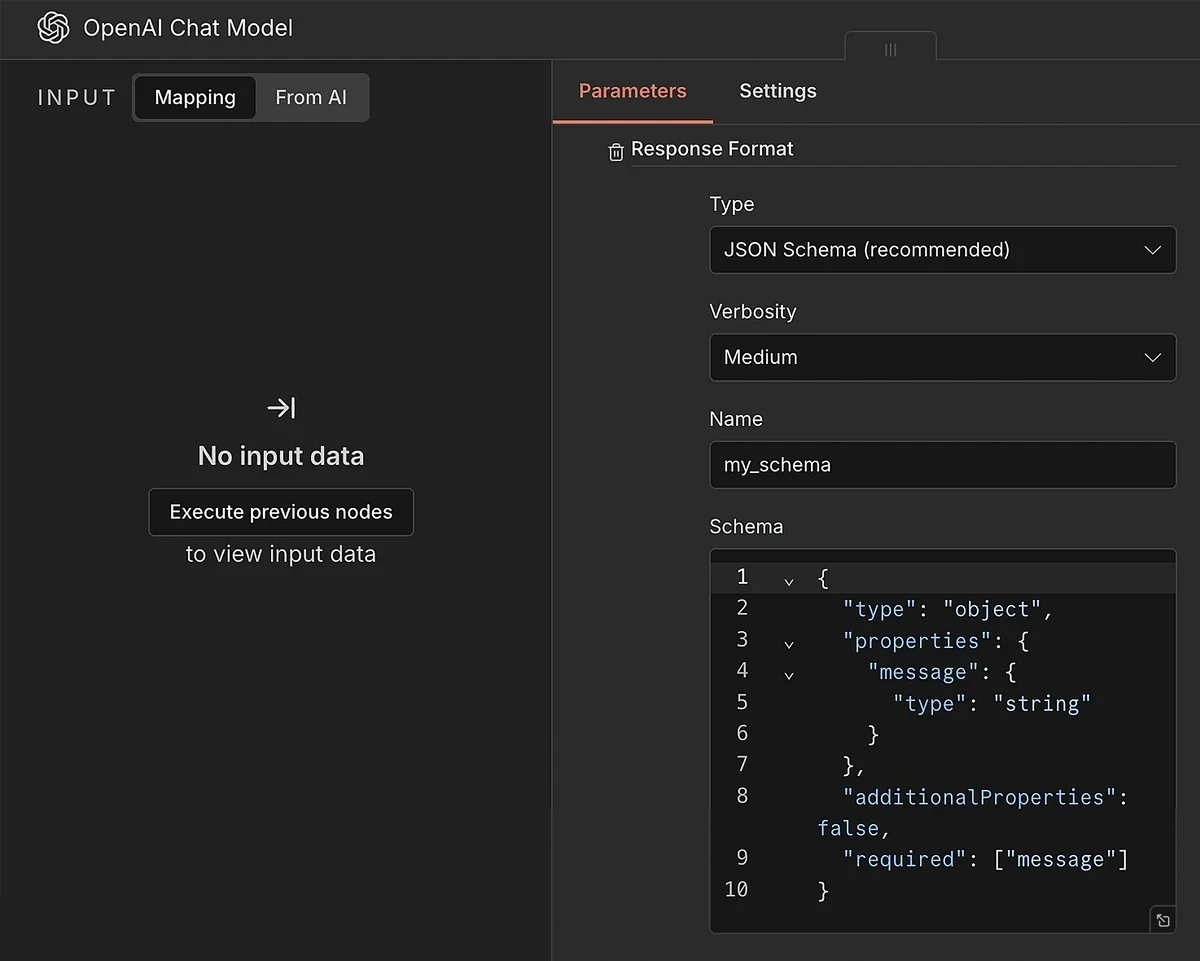 response format settings for AI output