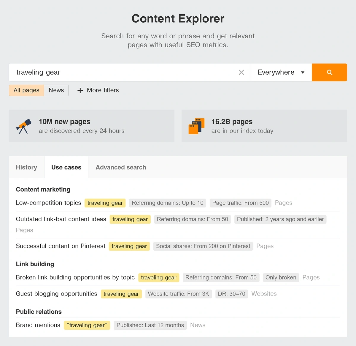 Use cases tab for an example topic in Content Explorer