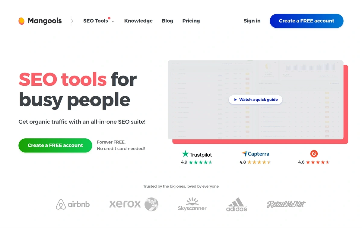 Mangools home page