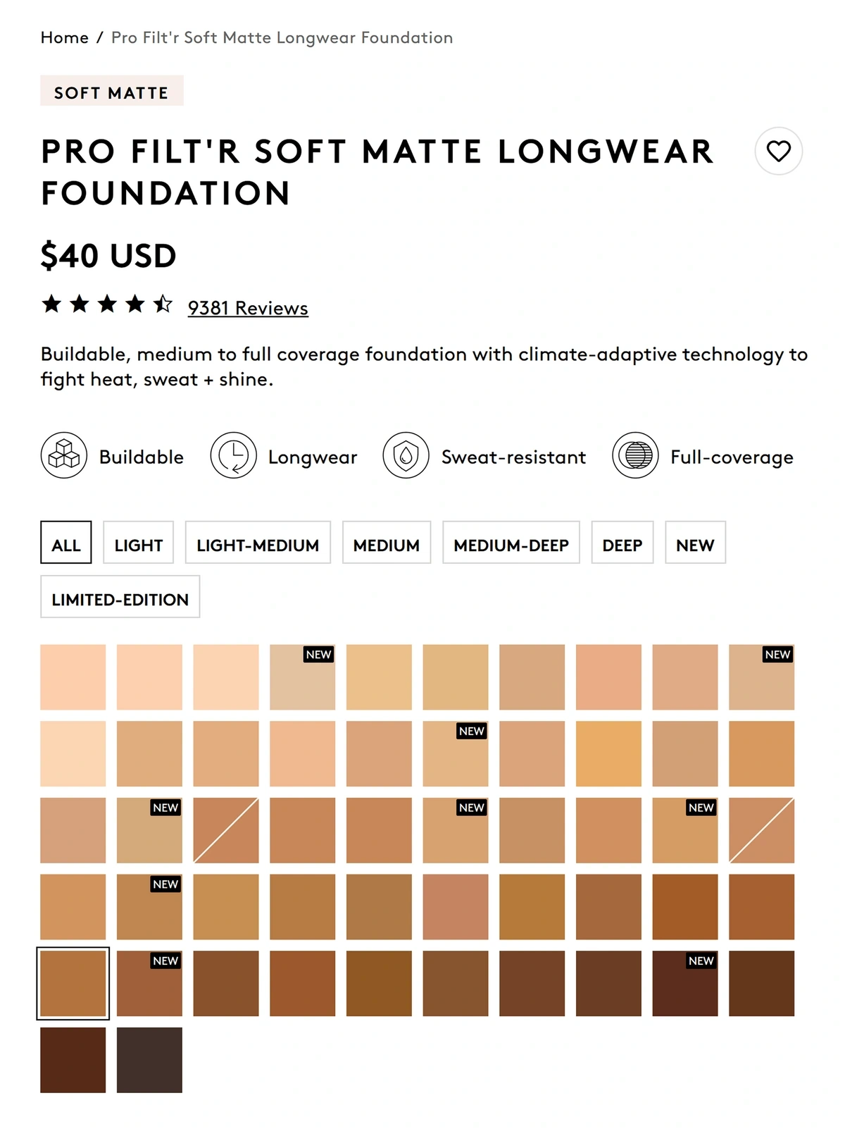 Fenty’s Pro Filt’r Soft Matte Longwear Foundation shades