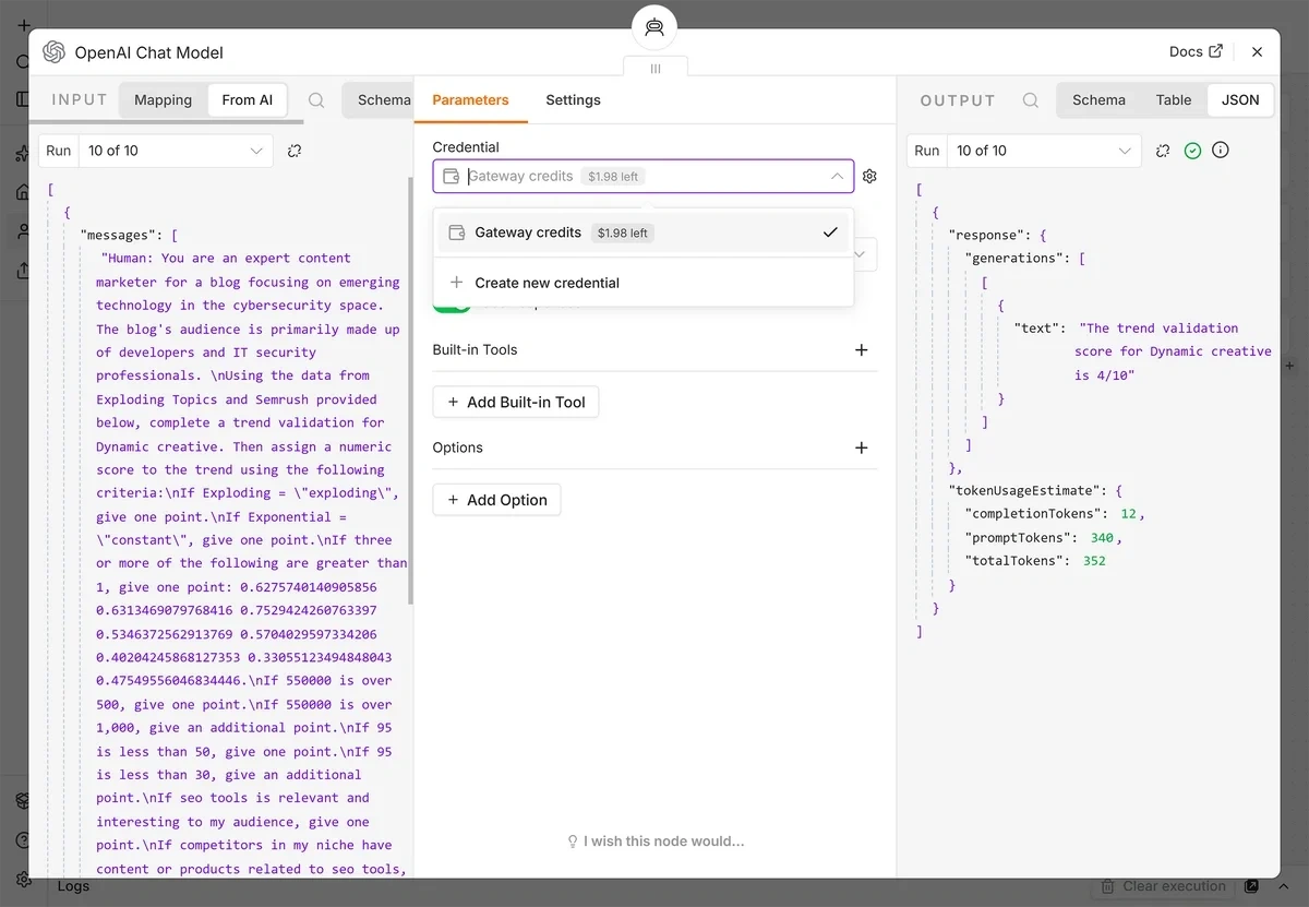 Adding OpenAI API credentials in n8n