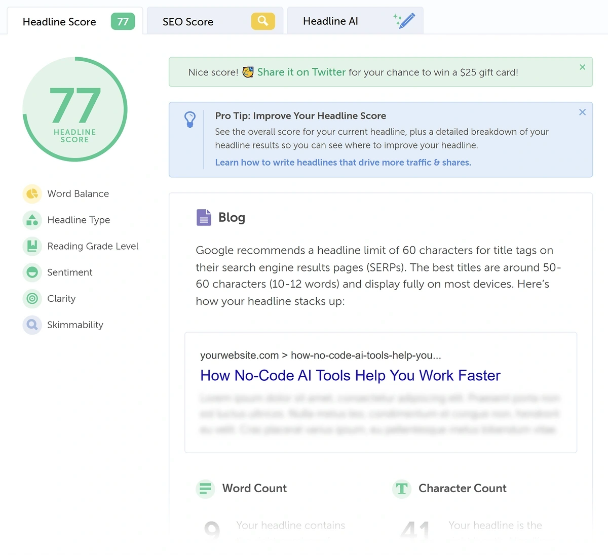 Example analysis report from Headline Analyzer by CoSchedule