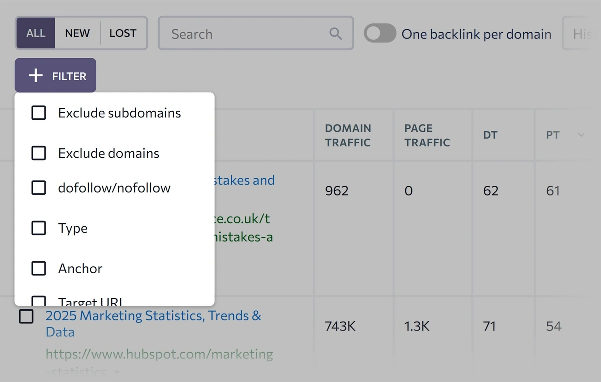 se ranking backlink filters