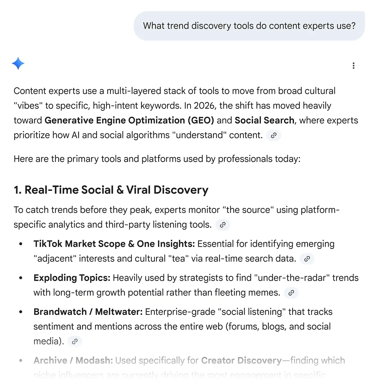 Example of use case queries in Gemini chat