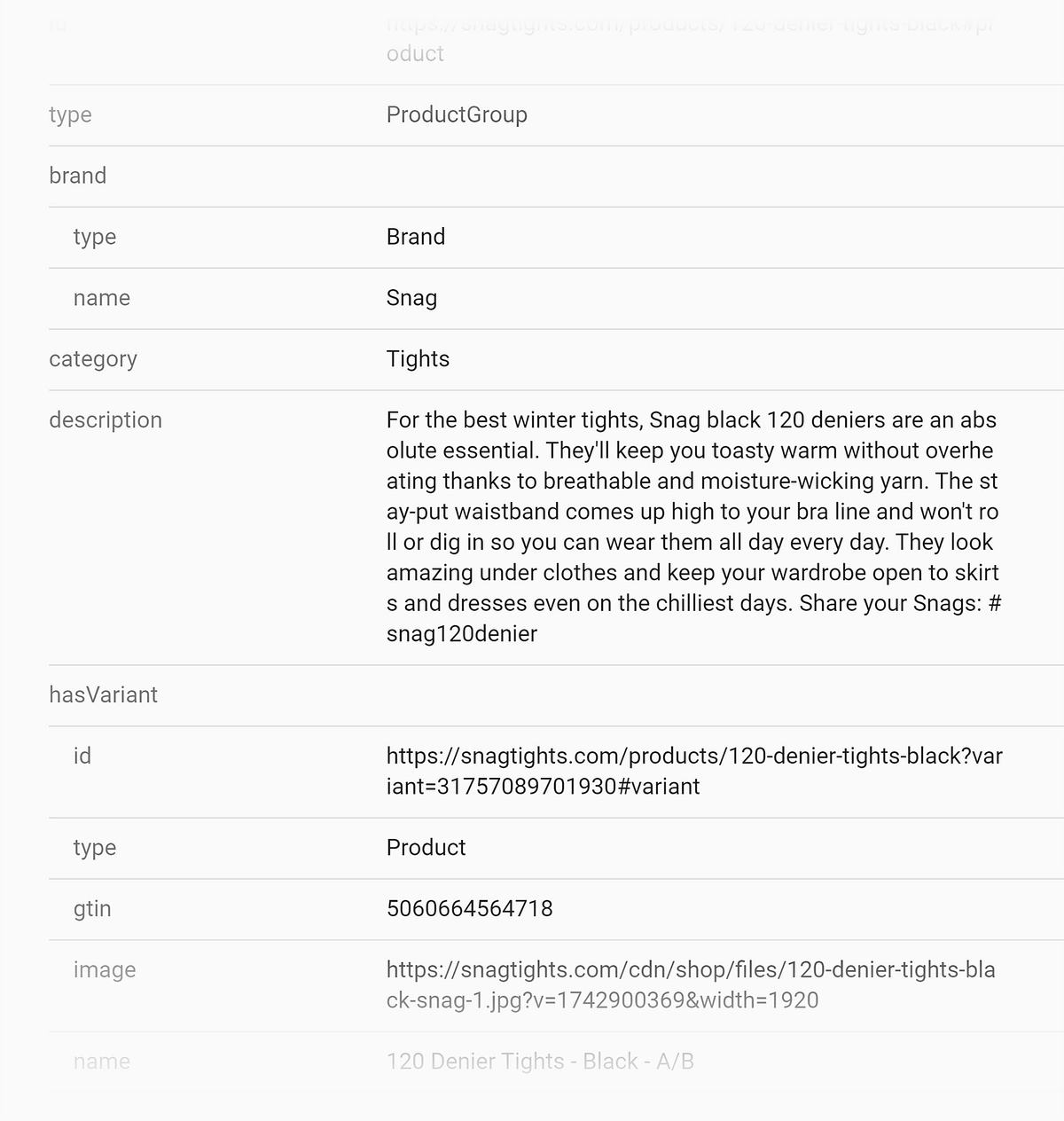 Example of product schema in an e-commerce page