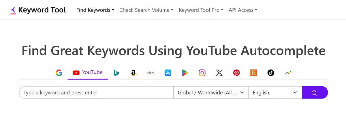 Keyword Tool Youtube homepage