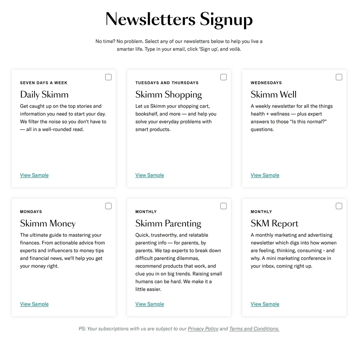 The Skimm's selection of newsletters