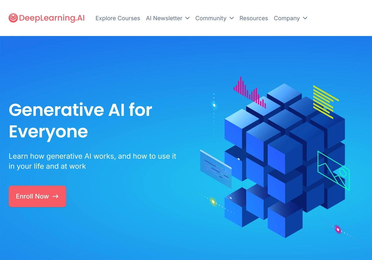 DeepLearning Generative AI for everyone course homepage