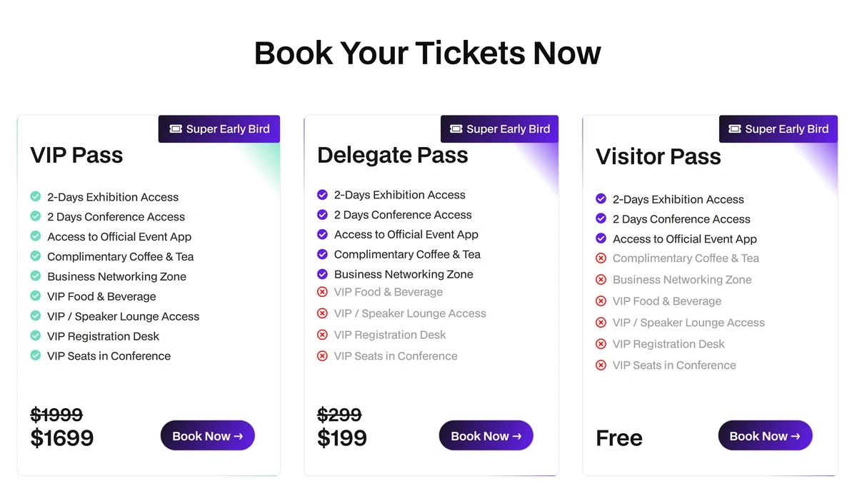 Different tiers of ticket to the Global AI Show in Abu Dhabi