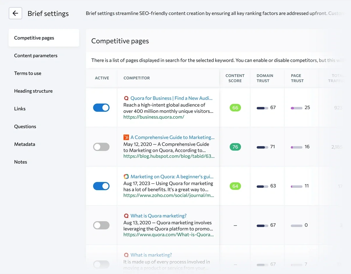 SE Ranking includes toggles and checkboxes to include or exclude links, competitors, keywords, and more.