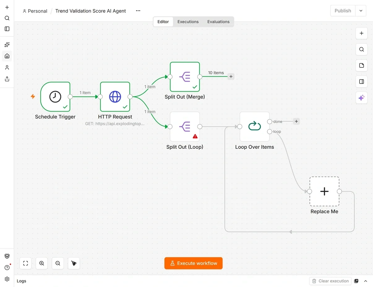 Adding an HTTP Request node to a loop in n8n