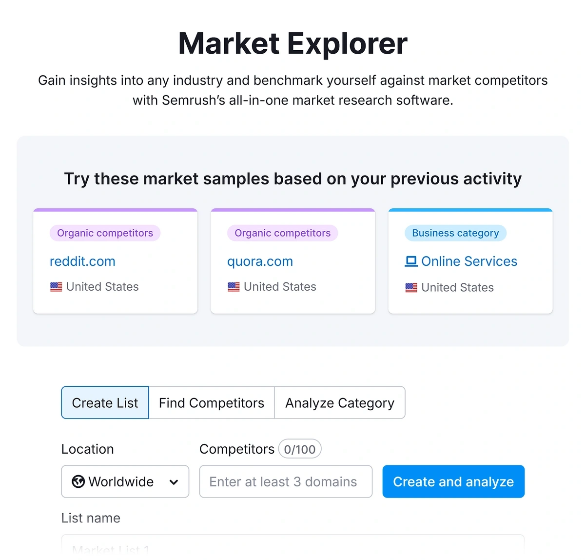 Semrush Market Explorer